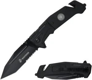 MTECH USA Pocket Folding Knife, 8.50" Overall Length, 3.55" Tanto Blade, G10 Handle, Glass Breaker and Rope Cutter, Black, EDC