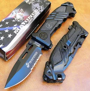 MTECH USA Spring-Assisted Tactical Knife, 9 inches, 440 Stainless Steel, Black, Liner Lock, Flipper