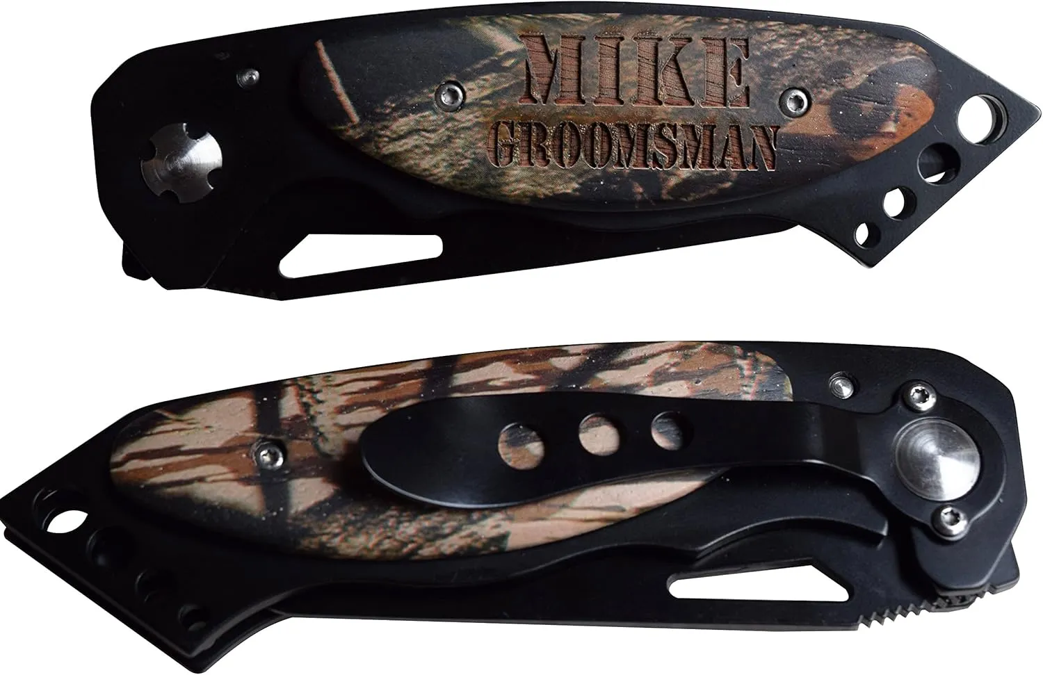 My Personal Memories Custom Engraved Folding Pocket Knife with Wood Handle, Personalized Groomsmen, Husband, Fishing, Hunting, Gift Knife (Camo Handle)