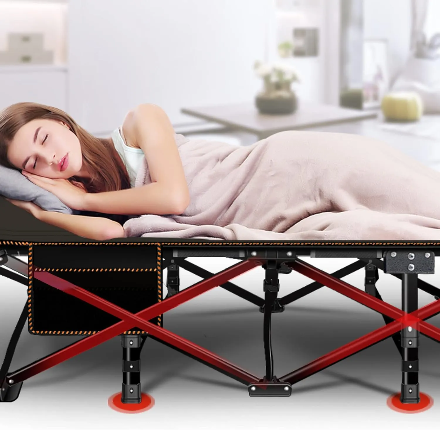 NAIZEA Folding Camping Cots for Adults, Folding Cot with Mattress Camping Bed Camp Cot Portable Military Cot, Double Layer Oxford Strong Heavy Duty Sleeping Cots with Carry Bag for Camp Office Use