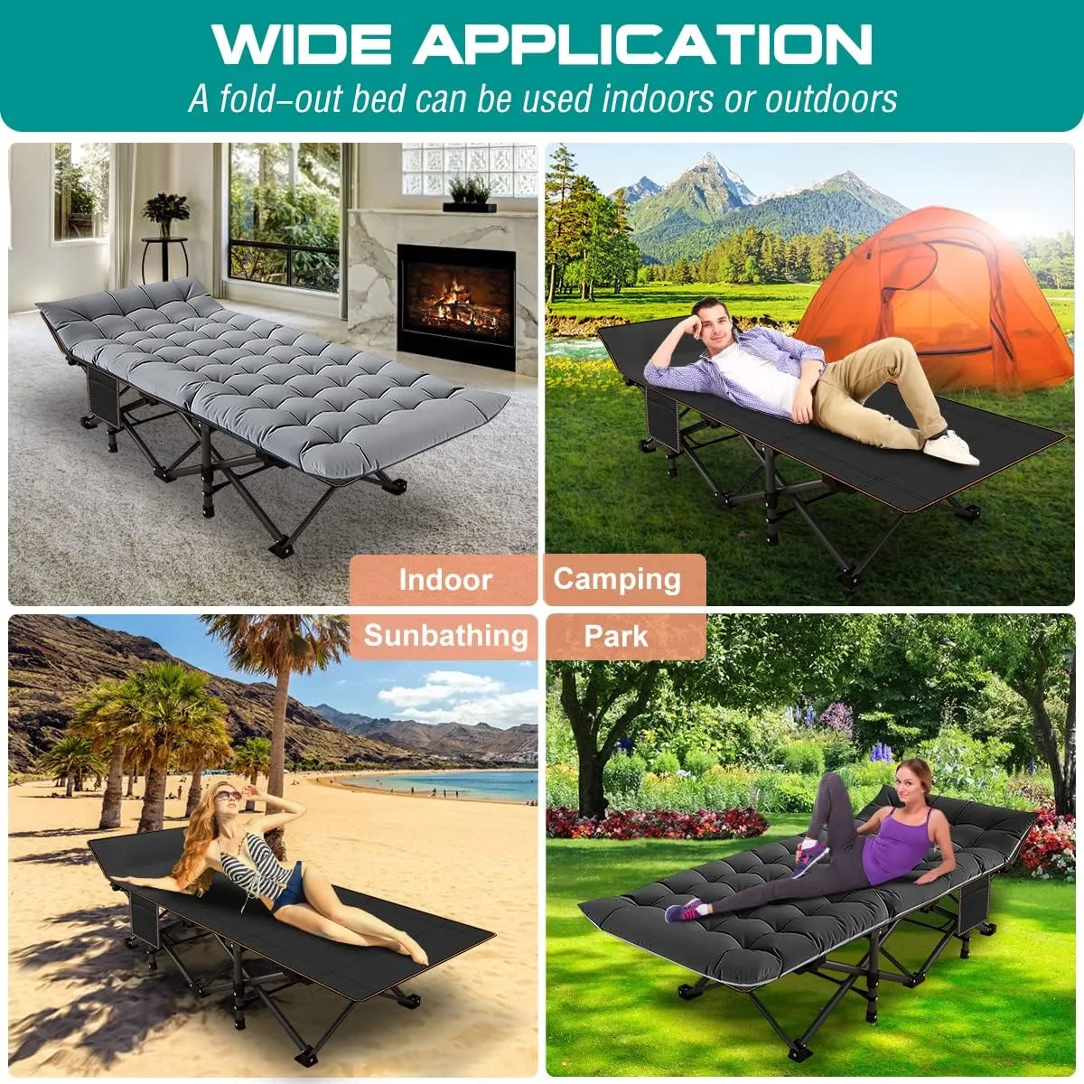 NAIZEA Folding Camping Cots for Adults, Folding Cot with Mattress Camping Bed Camp Cot Portable Military Cot, Double Layer Oxford Strong Heavy Duty Sleeping Cots with Carry Bag for Camp Office Use