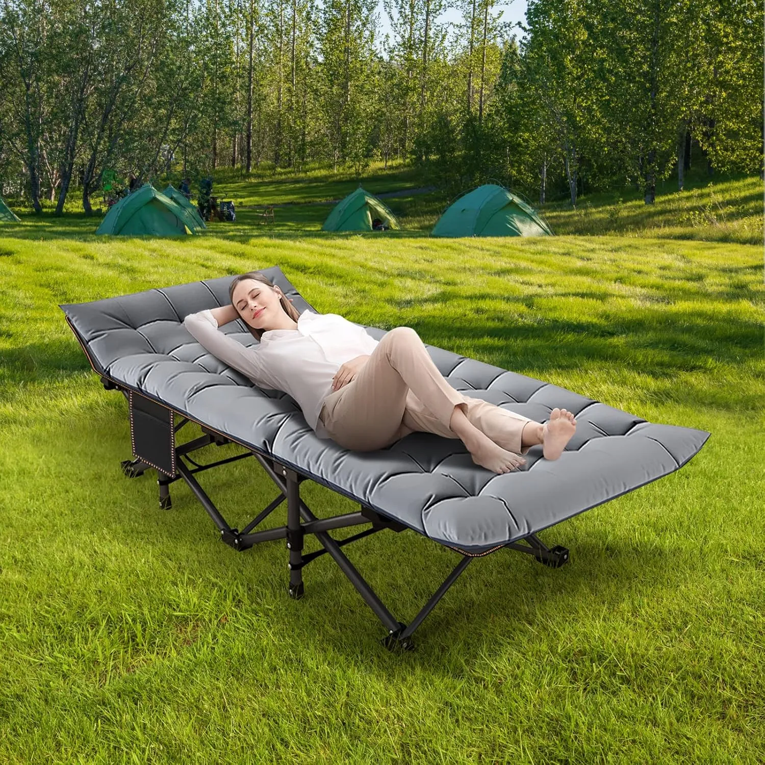 NAIZEA Folding Camping Cots for Adults, Folding Cot with Mattress Camping Bed Camp Cot Portable Military Cot, Double Layer Oxford Strong Heavy Duty Sleeping Cots with Carry Bag for Camp Office Use