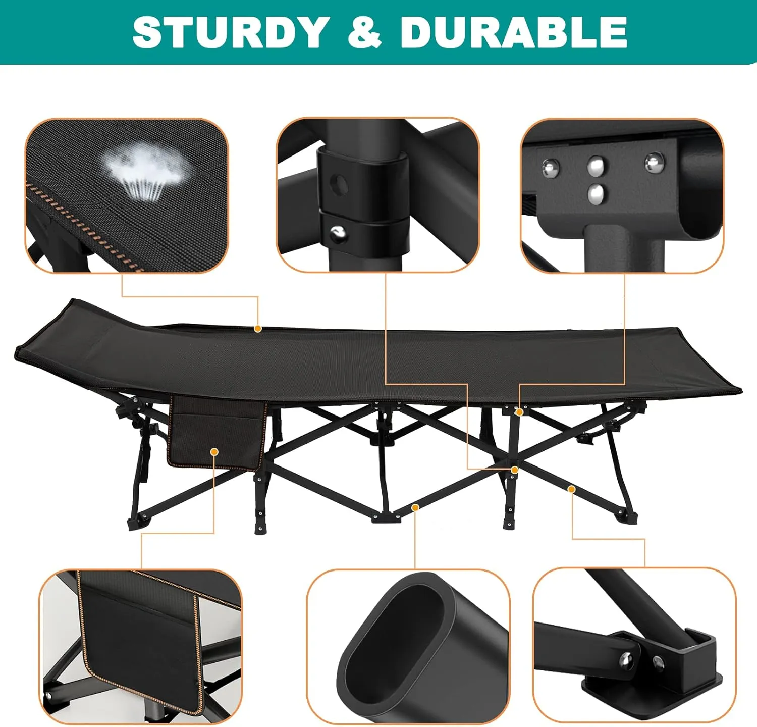 NAIZEA Folding Camping Cots for Adults, Folding Cot with Mattress Camping Bed Camp Cot Portable Military Cot, Double Layer Oxford Strong Heavy Duty Sleeping Cots with Carry Bag for Camp Office Use
