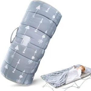 Nap Mat with Pillow and Fleece Blanket for Regalo My Cot/Joovy Travel Cot, Super Soft & Skin Friendly, Perfect Kids Sleeping Mats/Sleeping Bag for Preschool Daycare Boys and Girls, Grey