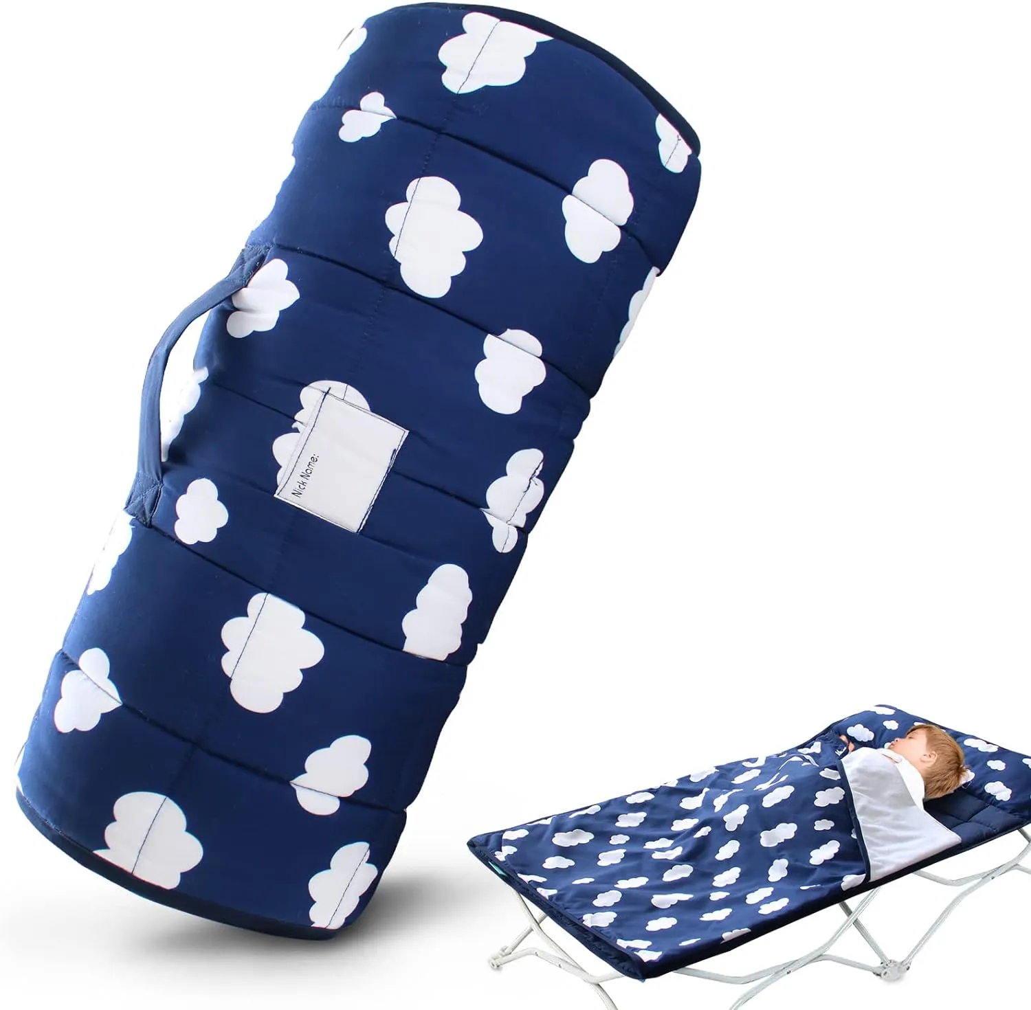 Nap Mat with Pillow and Fleece Blanket for Regalo My Cot/Joovy Travel Cot, Super Soft & Skin Friendly, Perfect Kids Sleeping Mats/Sleeping Bag for Preschool Daycare Boys and Girls, Navy
