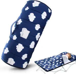 Nap Mat with Pillow and Fleece Blanket for Regalo My Cot/Joovy Travel Cot, Super Soft & Skin Friendly, Perfect Kids Sleeping Mats/Sleeping Bag for Preschool Daycare Boys and Girls, Navy