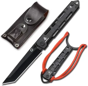 NedFoss EDC Knife, 8" Tanto Folding Knife with Slingshot, Stainless Steel Tanto Blade with Black-Oxide Coating, Thumb Open Outdoor Camping Pocket Knife with Liner Lock and Pocket Clip