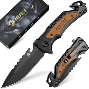 NedFoss Pocket Folding Knife DA169, 4 in 1 Pocket Knife for Men, Survival Knife with Liner-Lock Belt Clip, Seat Belt Cutter, Glass Breaker,Bottle Opener, Hunting knife for Camping Hiking