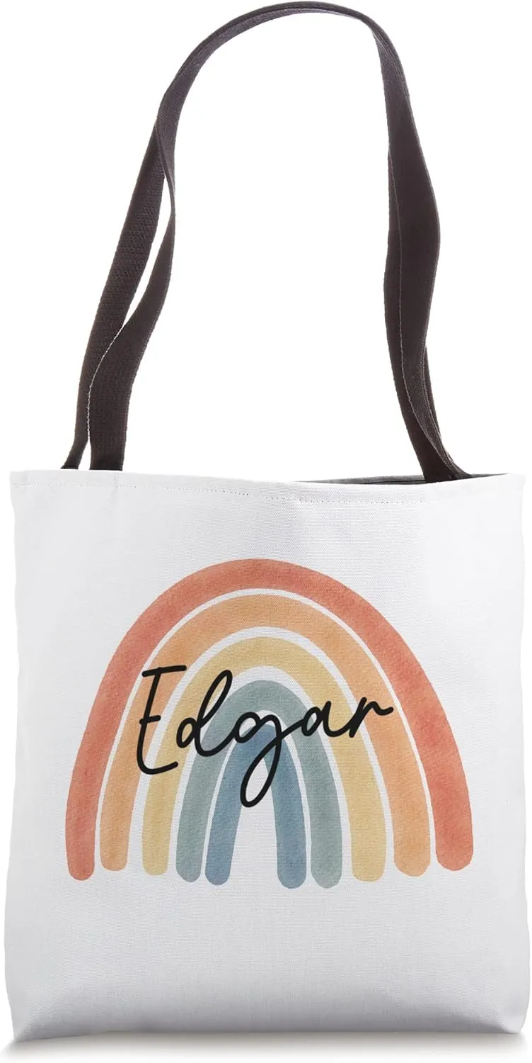New Born Baby Edgar Personalized Gift Rainbow Nursery Tote Bag