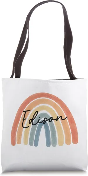 New Born Baby Edison Personalized Gift Rainbow Nursery Tote Bag