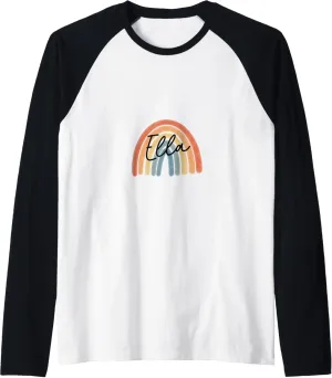 New Born Baby Ella Personalized Gift Rainbow Nursery Raglan Baseball Tee