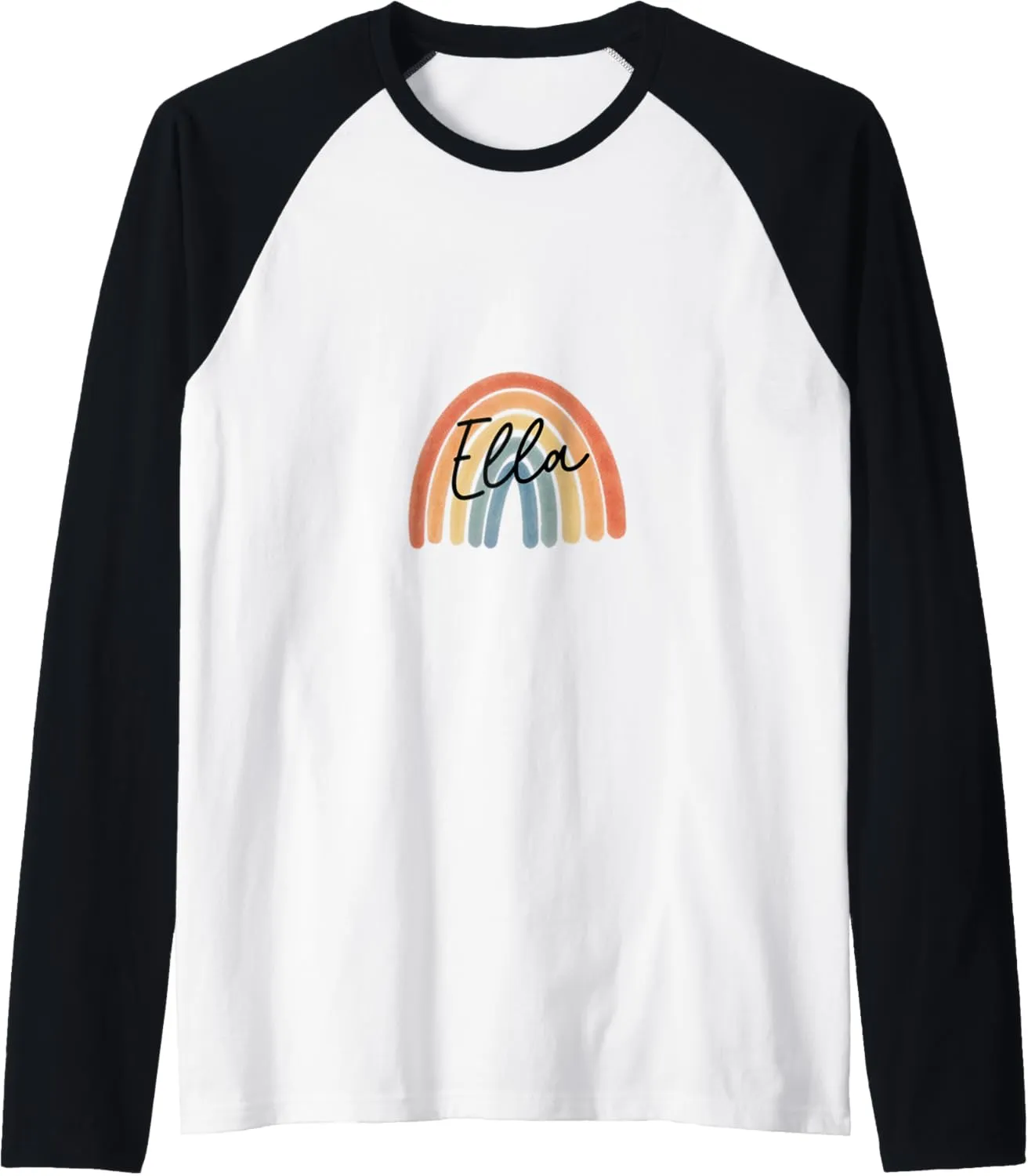 New Born Baby Ella Personalized Gift Rainbow Nursery Raglan Baseball Tee