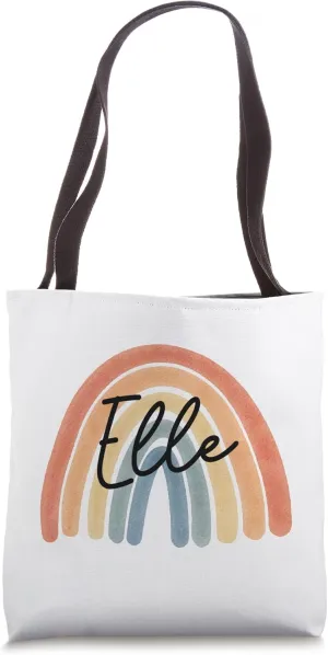 New Born Baby Elle Personalized Gift Rainbow Nursery Tote Bag