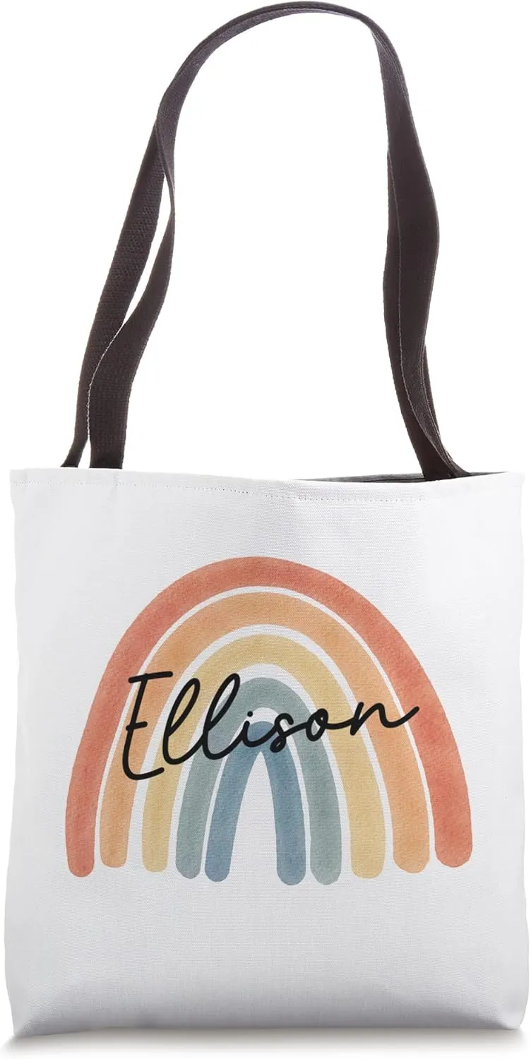 New Born Baby Ellison Personalized Gift Rainbow Nursery Tote Bag