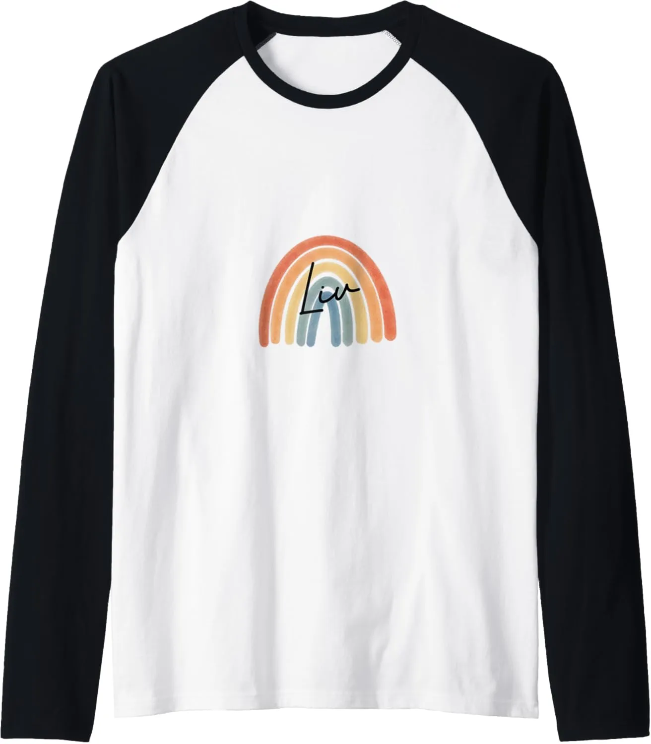 New Born Baby Liv Personalized Gift Rainbow Nursery Raglan Baseball Tee