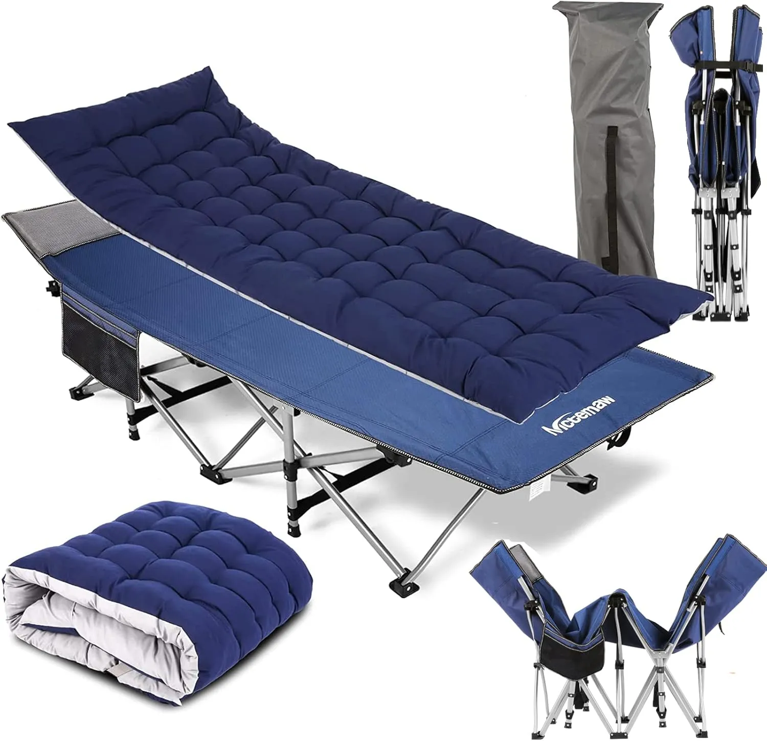 Nictemaw Camping Cot - Folding Camping Cots for Sleeping Quality Portable 900 LBS Heavy Duty Double Layer Oxford Camping Cots for Adults & Kids Portable Travel Camp Cots for Camp/Office/Home - Blue