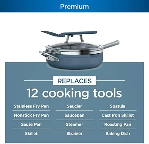 Ninja, Cookware, Steamer, Strainer Basket, Glass Lid and Spatula, Foodi NeverStick PossiblePan, Premium Set with 4-Quart Capacity Pan, Nonstick, Durable, Oven Safe Cookware, Cherry Tart, CW102BL