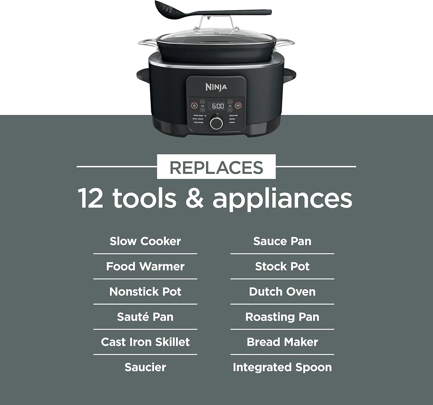 Ninja MC1010 Foodi PossibleCooker PLUS - Sous Vide & Proof 6-in-1 Multi-Cooker, with 8.5 Quarts, Slow Cooker, Dutch Oven & More, Glass Lid & Integrated Spoon, Nonstick, Oven Safe Pot to 500°F, Black