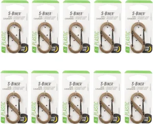 Nite Ize S-Biner Dual Carabiner Plastic - Durable Dual Carabiner with Wire Gate Closure for Organizing Keys & Keychain Attachments - Size 2, Coyote (10 Pack)