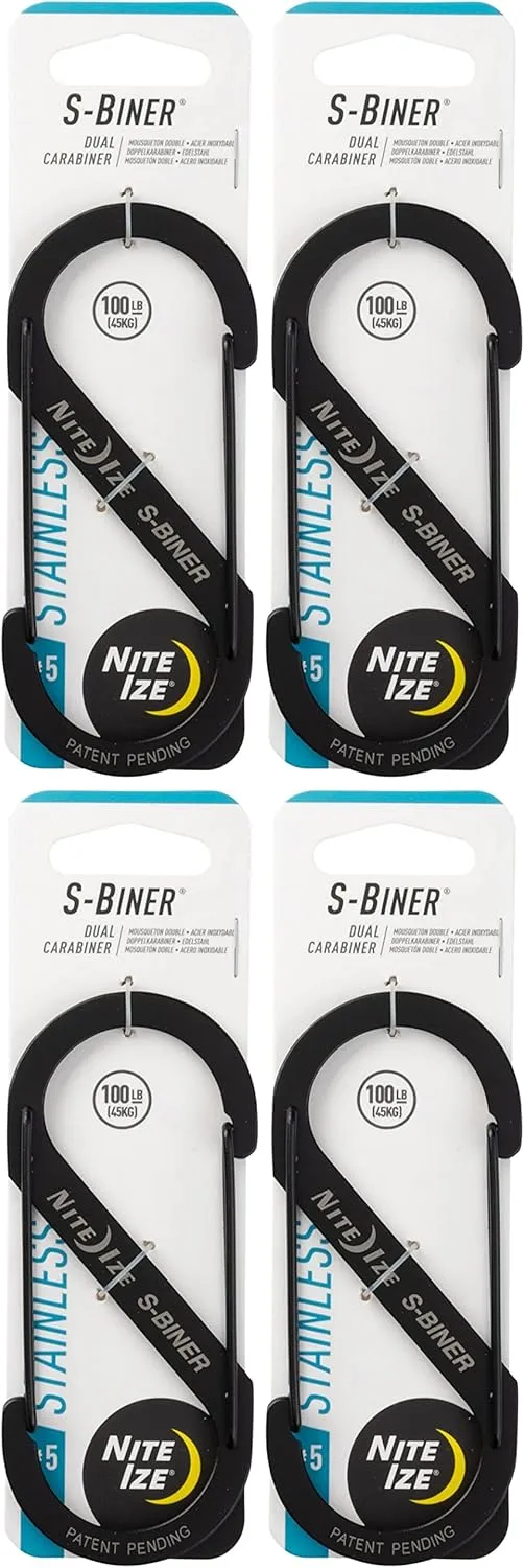 Nite Ize S-Biner Stainless Steel Dual Carabiner #5 - Black (4-Pack)