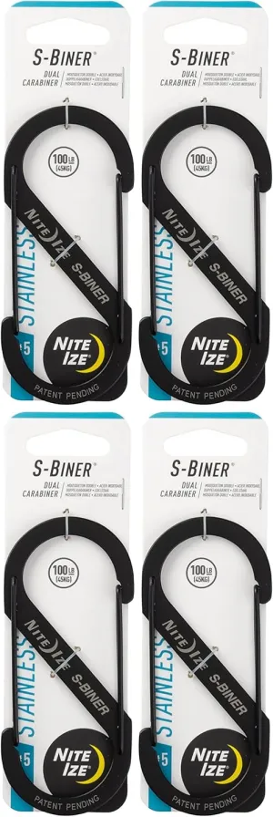Nite Ize S-Biner Stainless Steel Dual Carabiner #5 - Black (4-Pack)
