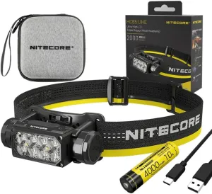 Nitecore HC65 UHE Ultra High Triple Output Metal Headlamp - 2,000 Lumens w/Storage case, Battery, and Eco Sensa USB C Cable Included