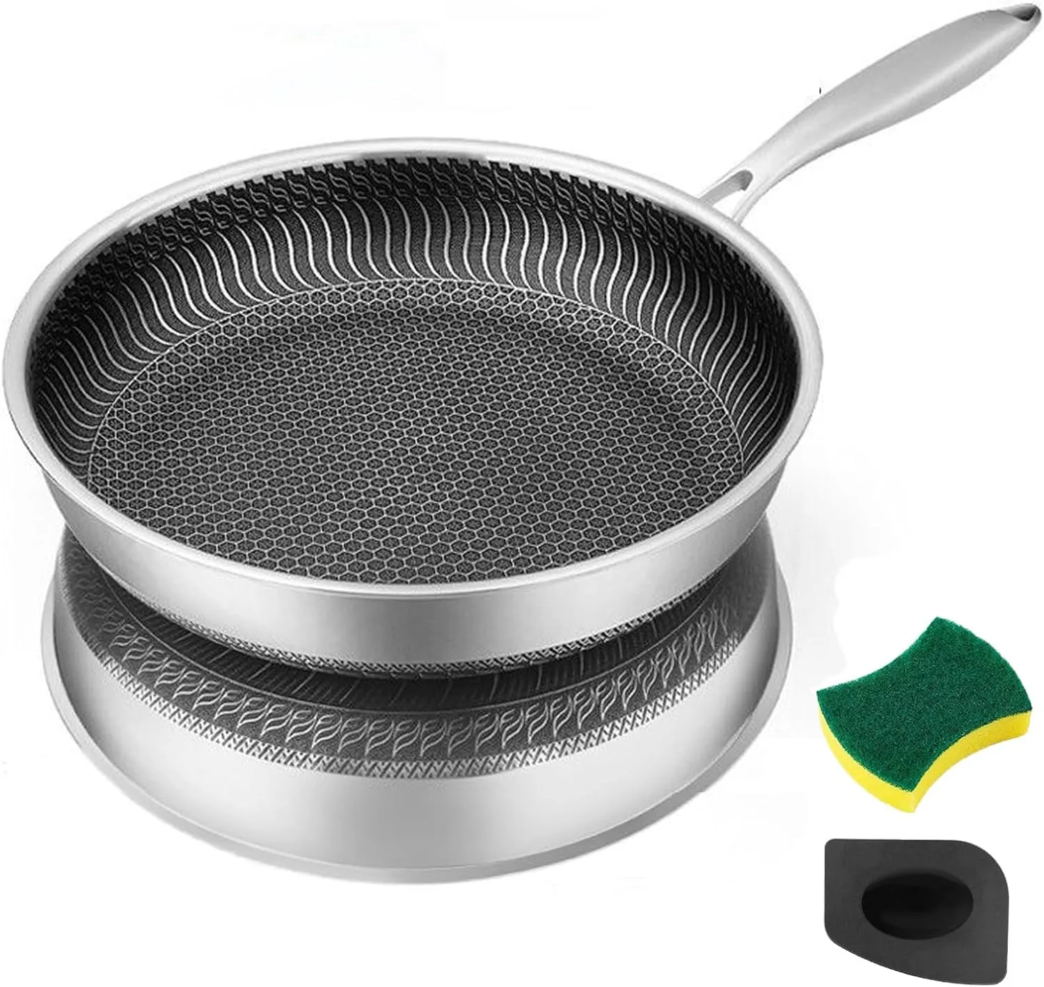 Non Stick Frying Pan,11.6 Inch Hybrid Nonstick Frying Pan,Non Stick Stainless Steel Skillet, Dishwasher and Oven Safe,Compatible with All Cooktops.