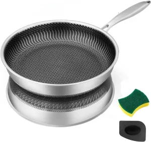 Non Stick Frying Pan,11.6 Inch Hybrid Nonstick Frying Pan,Non Stick Stainless Steel Skillet, Dishwasher and Oven Safe,Compatible with All Cooktops.