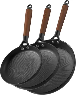 Non Stick Frying Pans, 3 Piece Cast Iron Pans, 8Inch 10Inch 12Inch Cookware Set Cast Iron Skillets, PFAS-Free, Egg Pans Nonstick, Oven Safe Dishwasher Safe, Fathers Mothers Day Gifts