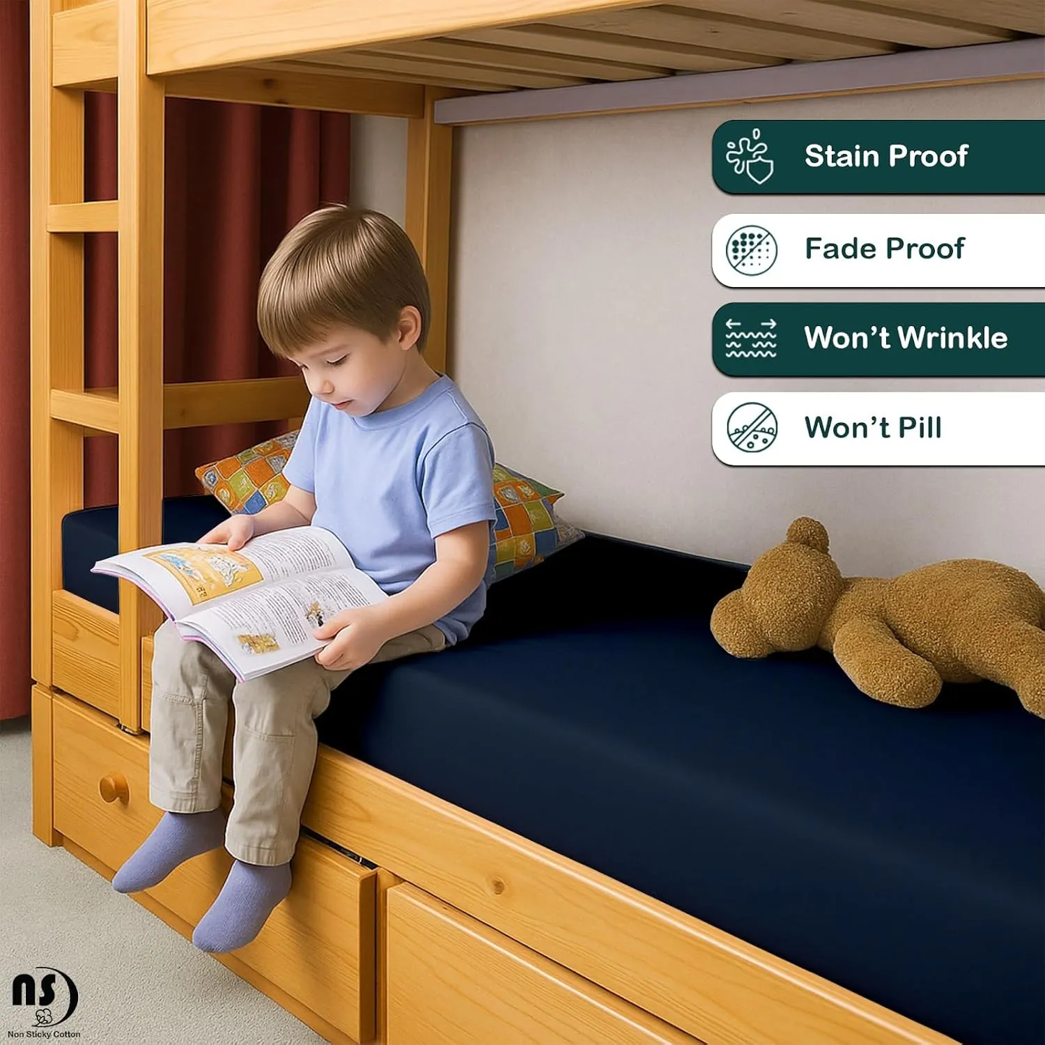 NON Sticky cotton Premium Fitted Cot Sheets, 4 Piece Egyptian Cotton Sheet Set, 8" Deep Pocket Fits Narrow Twin, RV Bunk, Guest Beds, Army Camping Cots, Trifold Mattress 33" X 75", Navy Blue Solid