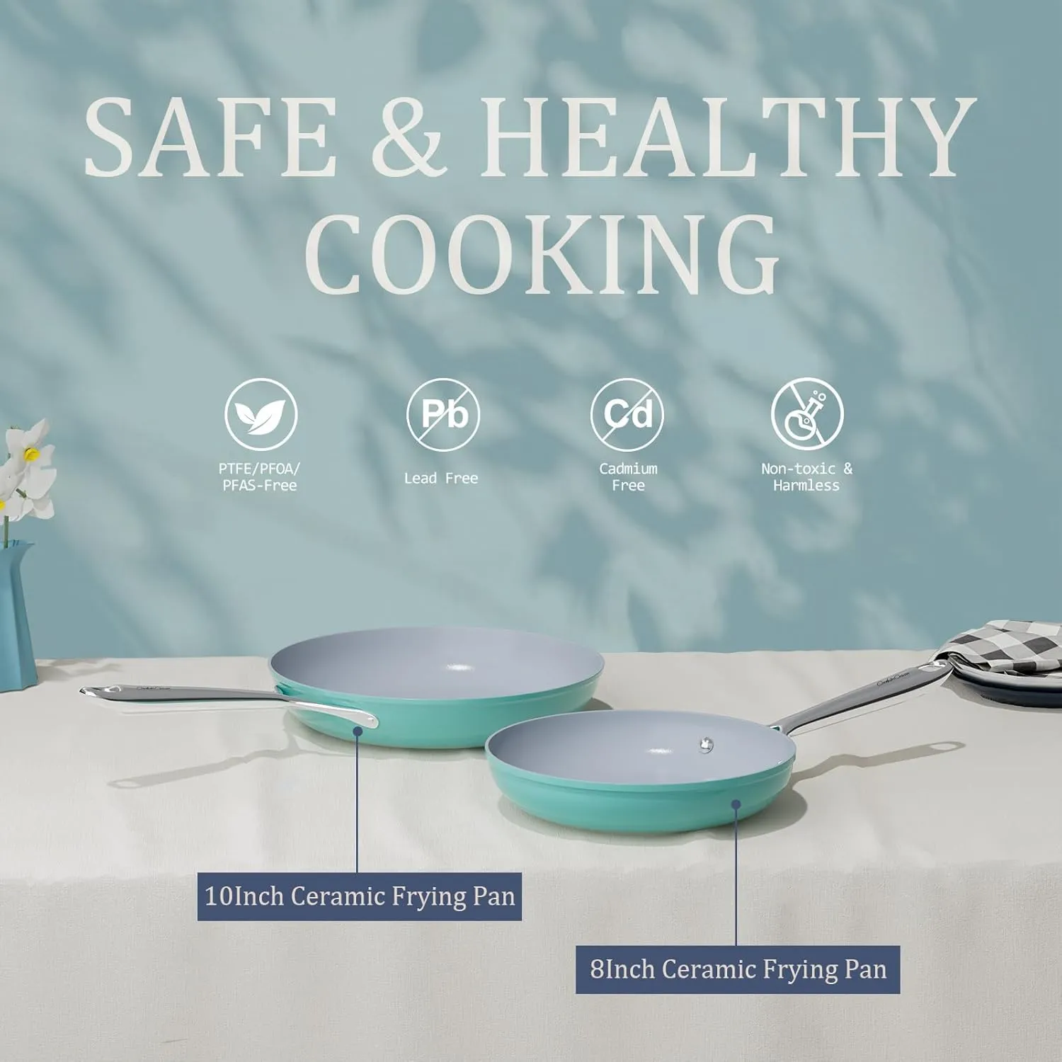 Nonstick Ceramic Frying Pan 10 Inch for Induction Cooktop - Non Toxic, PTFE/PFOA/PFAS Free, Oven & Dishwasher Safe up to 500°F - Non Stick Skillet with Stay-Cool Handle - Caribbean Blue