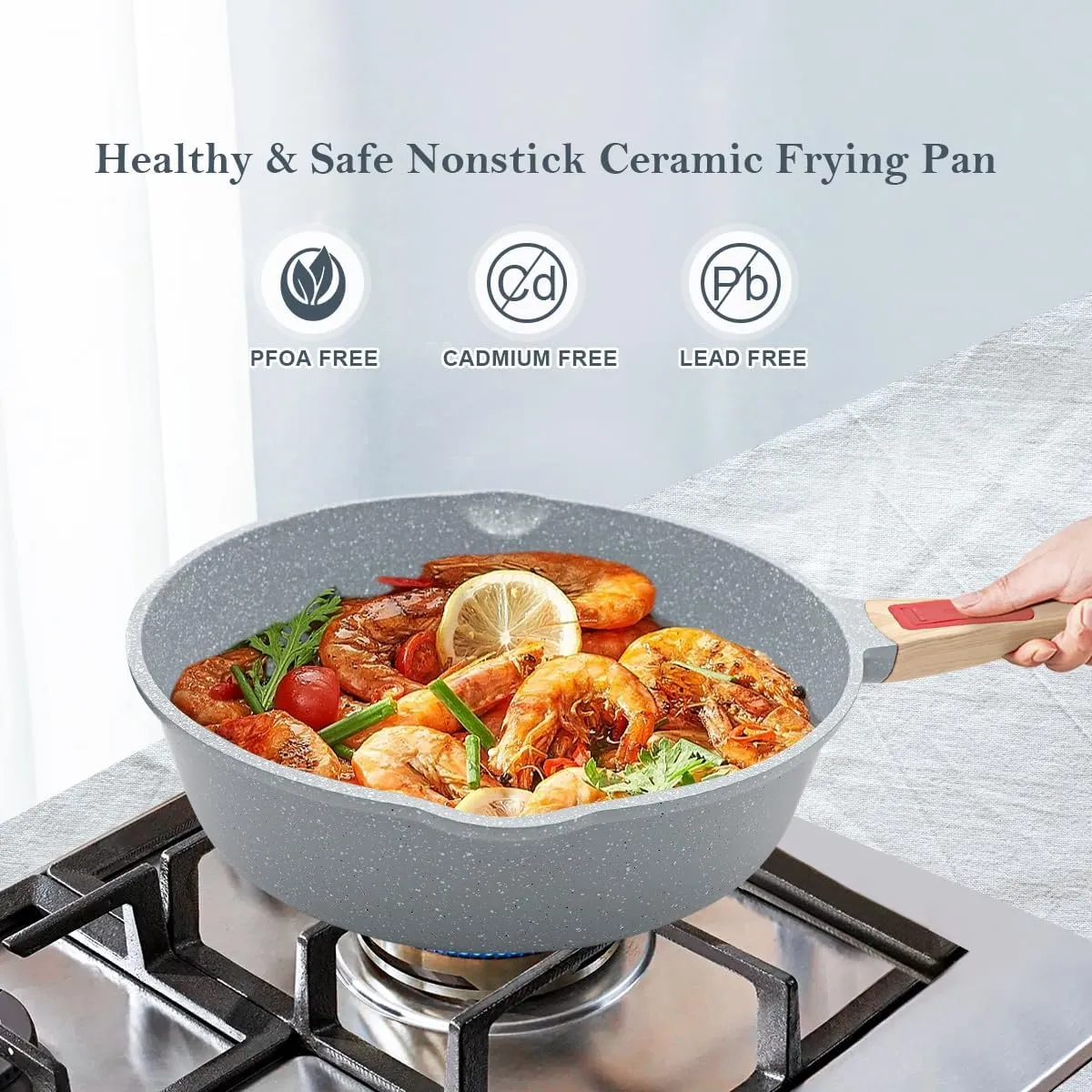 Nonstick Ceramic Frying Pan with Lid, 11 inch Non Stick Deep Frying Pan Skillet with Removable Handle, Aluminum Kitchen Cooking Sauté Pan, Dishwasher& Oven Safe (Blue)