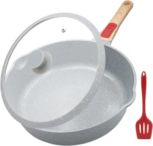 Nonstick Ceramic Frying Pan with Lid, 11 inch Non Stick Deep Frying Pan Skillet with Removable Handle, Aluminum Kitchen Cooking Sauté Pan, Dishwasher& Oven Safe (Blue)