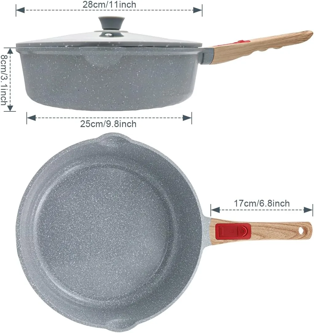 Nonstick Ceramic Frying Pan with Lid, 11 inch Non Stick Deep Frying Pan Skillet with Removable Handle, Aluminum Kitchen Cooking Sauté Pan, Dishwasher& Oven Safe (Blue)