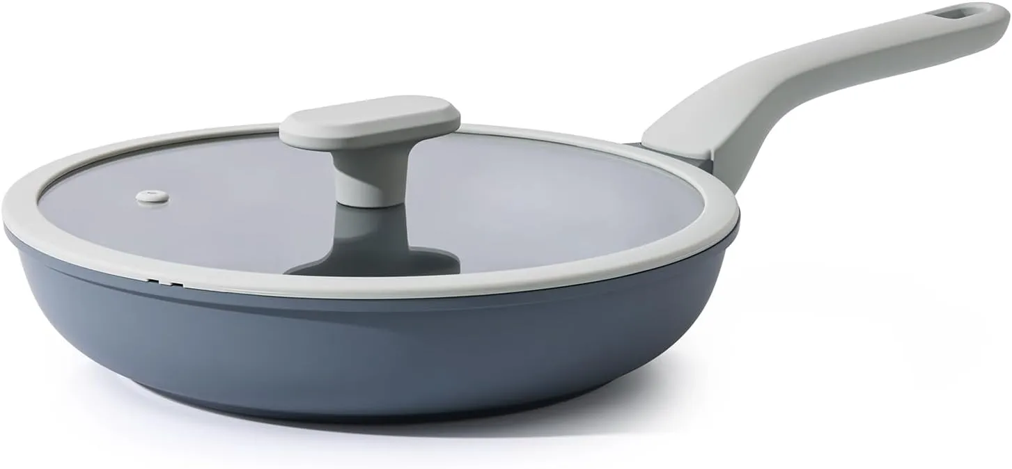 Nonstick Ceramic Frying Pan with Lid, Non Toxic Skillet, Healthy Egg & Omelet & Chef's Pan, PTFE PFOA & PFAS Free, Induction Compatible (8Inch W/L)
