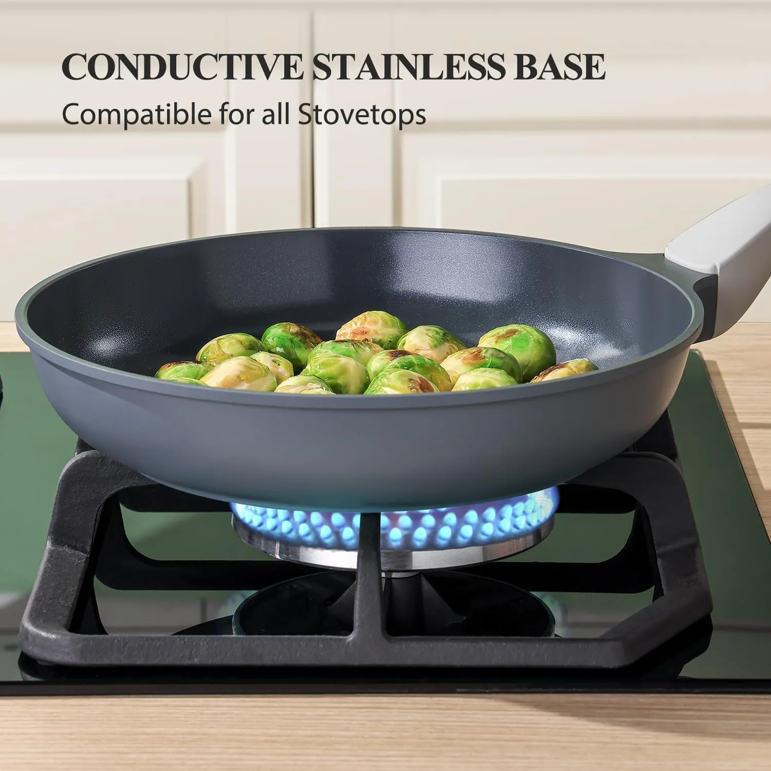 Nonstick Ceramic Frying Pan with Lid, Non Toxic Skillet, Healthy Egg & Omelet & Chef's Pan, PTFE PFOA & PFAS Free, Induction Compatible (8Inch W/L)