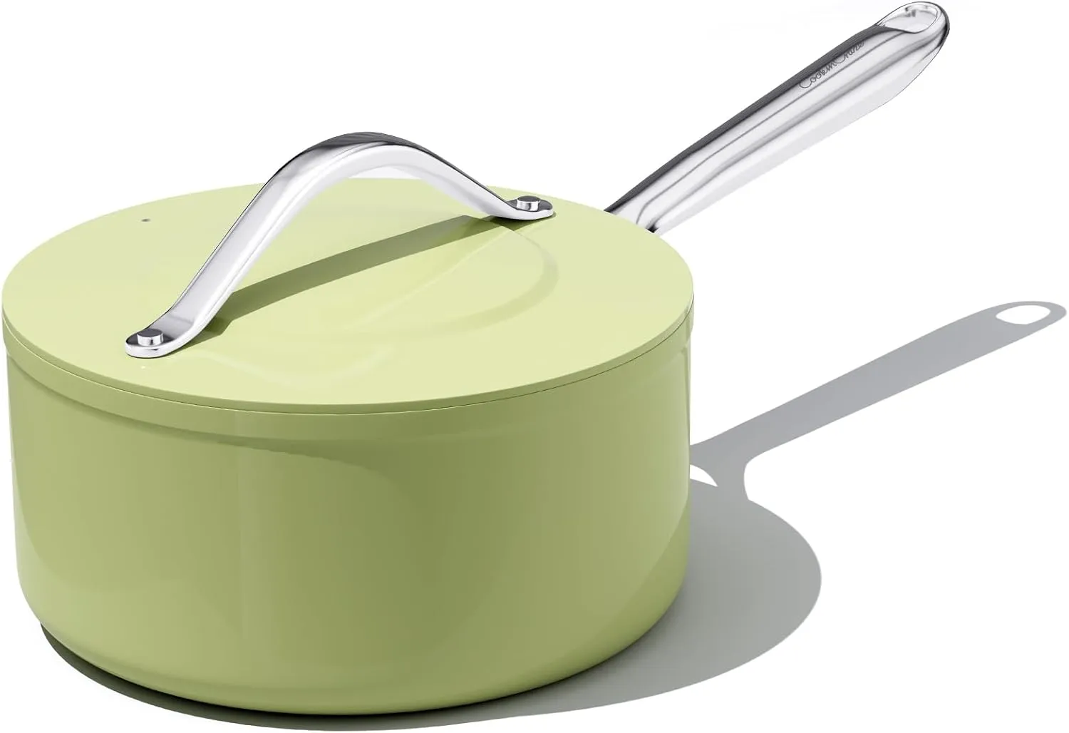Nonstick Ceramic Saucepan with Lid 3 qt for Induction Cooktops - Non Toxic, PTFE/PFOA/PFAS Free, Oven & Dishwasher Safe up to 500°F – Cooking Pot with Stay-Cool Handle - Avocado Green