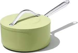 Nonstick Ceramic Saucepan with Lid 3 qt for Induction Cooktops - Non Toxic, PTFE/PFOA/PFAS Free, Oven & Dishwasher Safe up to 500°F – Cooking Pot with Stay-Cool Handle - Avocado Green