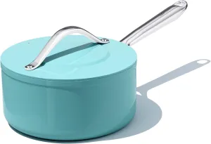 Nonstick Ceramic Saucepan with Lid 3 qt for Induction Cooktops - Non Toxic, PTFE/PFOA/PFAS Free, Oven & Dishwasher Safe up to 500°F – Cooking Pot with Stay-Cool Handle - Caribbean Blue