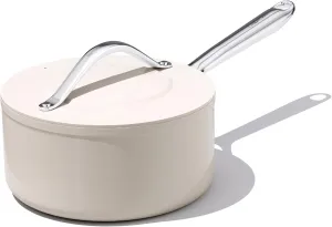 Nonstick Ceramic Saucepan with Lid 3 qt for Induction Cooktops - Non Toxic, PTFE/PFOA/PFAS Free, Oven & Dishwasher Safe up to 500°F – Cooking Pot with Stay-Cool Handle - Cream
