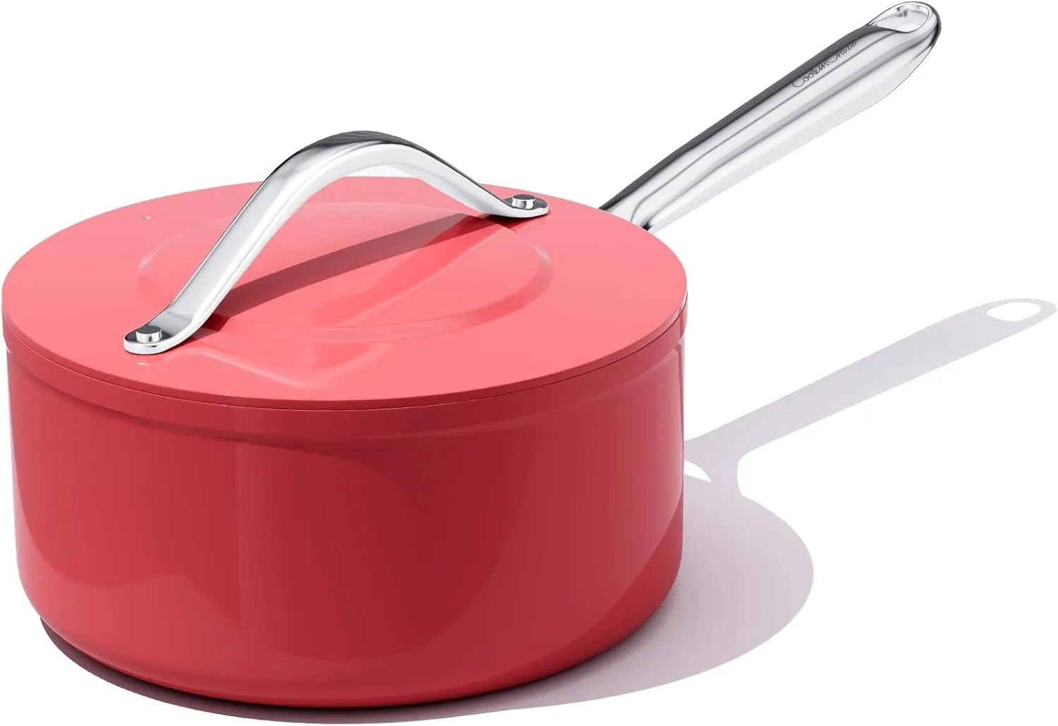 Nonstick Ceramic Saucepan with Lid 3 qt for Induction Cooktops - Non Toxic, PTFE/PFOA/PFAS Free, Oven & Dishwasher Safe up to 500°F – Cooking Pot with Stay-Cool Handle - Fusion Red
