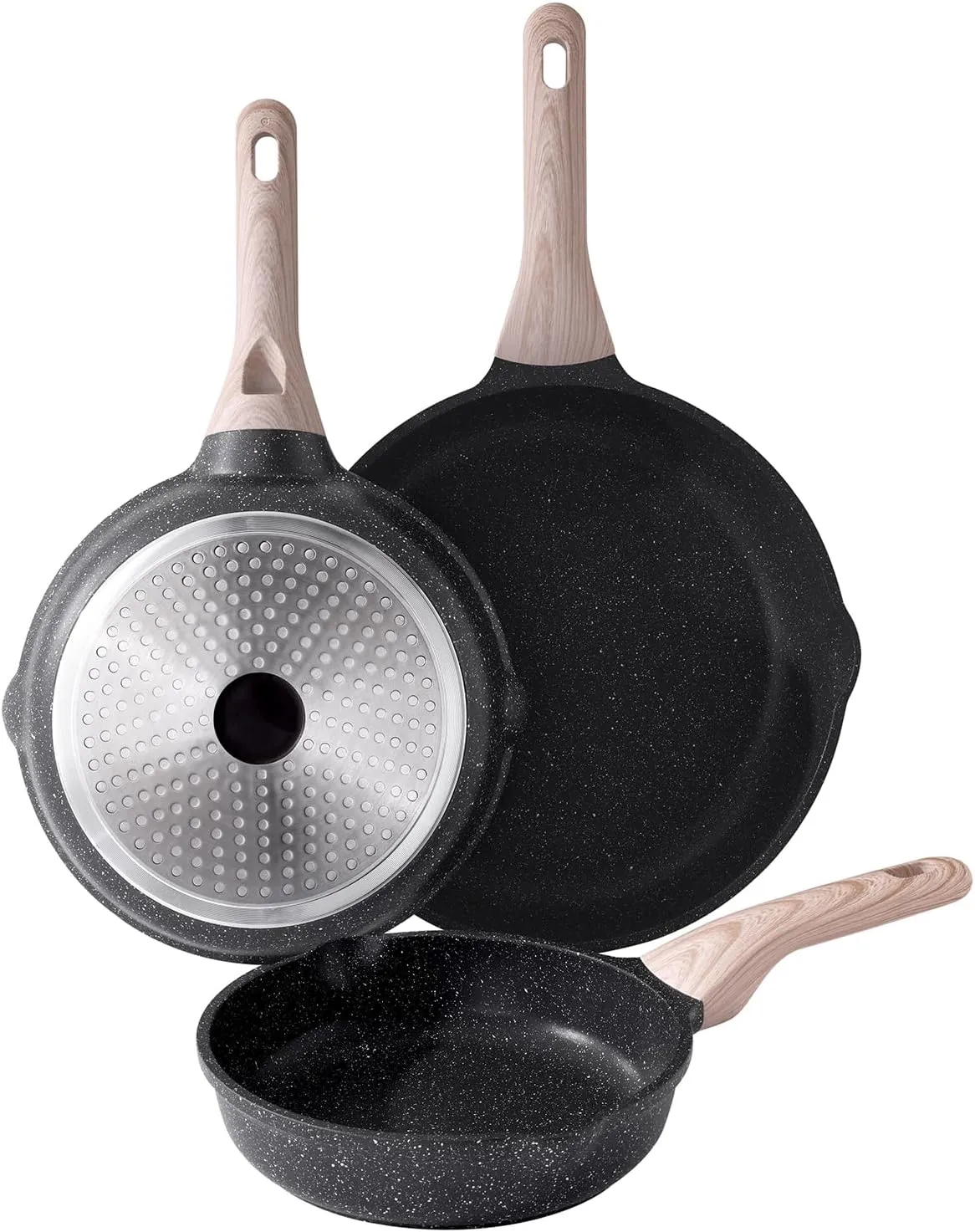 Nonstick Frying Pan Set, 3 Piece Skillet Set, Healthy Induction Cooking Pan, Stay-Cool Handle, Compatible with All Stovetops, PFOA Free (8, 9.5, 11 Inch)