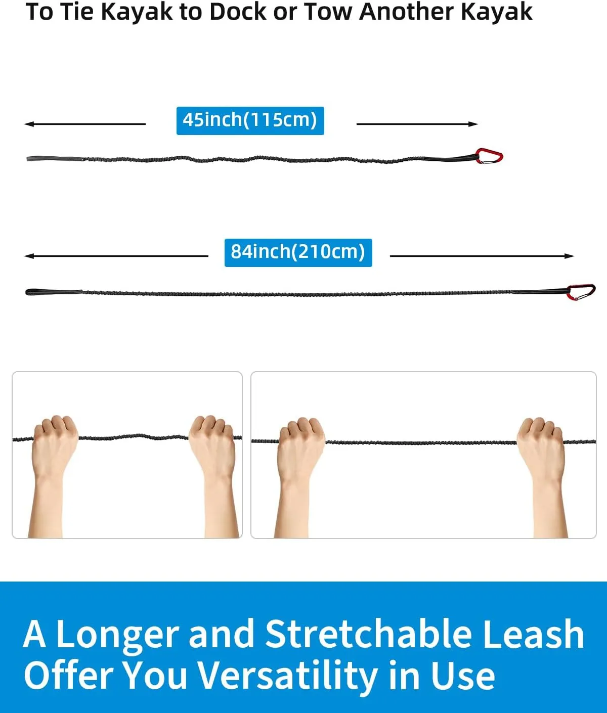 OCEANBROAD Kayak Paddle Leash Stretchable Strap Lanyard Rope for SUP Kayaking Boating Canoeing Fishing Pole Rod 4-7 Feet