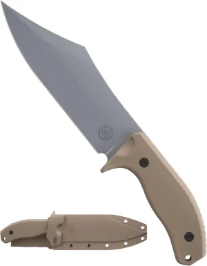 Off-Grid Knives - Caiman XXL Fixed Blade Bowie Knife with Cryo D2 Steel, G10 Scales, Full Tang, Kydex Sheath, OG Lo-Pro Belt Attachment, Camping, Bushcraft, Hunting, Survival (Coyote)