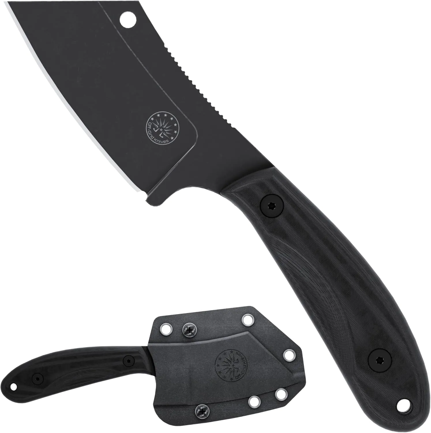 Off-Grid Knives - HOGLET EDC Fixed Blade Knife, Blackwash Blade, G10 Scales & Kydex Sheath with Scout Carry and Vertical Carry Belt Clip, Camping, Hunting, Hiking, Camp Kitchen (Blackout)