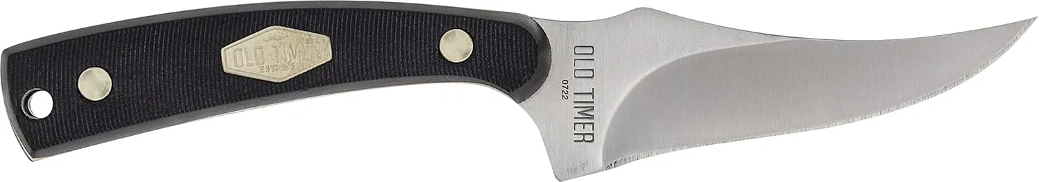 Old Timer 152OT Sharpfinger 7.1in S.S. Full Tang Fixed Blade Knife with 3.3in Clip Point Skinner Blade, Black Sawcut Handle, and Leather Belt Sheath for Hunting, Camping, Skinning, EDC, and Outdoors