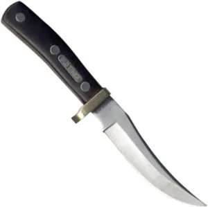 Old Timer 160OT Mountain Lion 9.3in High Carbon S.S. Full Tang Fixed Blade Knife with 5in Clip Point Blade, Black Sawcut Handle, and Leather Belt Sheath for Hunting, Camping, EDC, and Outdoors