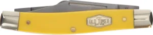Old Timer 8OTY Yellow Senior 6.9in S.S. Traditional Pocket Knife with 3in Clip Point, Sheepsfoot, Spey Blade and Sawcut Handle for Hunting, Camping and EDC, Multicolor