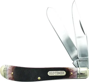 Old Timer 94OTB Genuine Bone Gunstock Trapper 6.9in S.S. Traditional Folding Knife with 3in Clip Point Blade and Bone Handle for Outdoor, Hunting, Camping and EDC