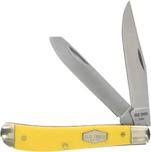 Old Timer 94OTY Gunstock Trapper 6.9in S.S. Traditional Folding Knife with 3in Clip Point Blade and Yellow Handle for Outdoor, Hunting, Camping and EDC